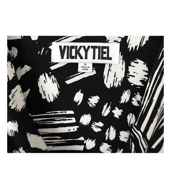 Vicky Tiel Black And White‎ Abstract Art Print Dress Size Small - Picture 3 of 5